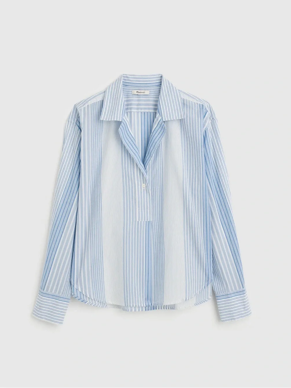 Madewell NWT Notch-Collar Popover Shirt Size Small in Hermitage Blue Stripe - Picture 2 of 12